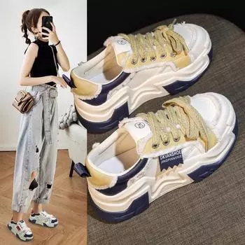 Модные и удобные толстые туфли на высоком каблуке белого цвета, женские спортивные повседневные туфли Muffin Pops, летние 34 синий