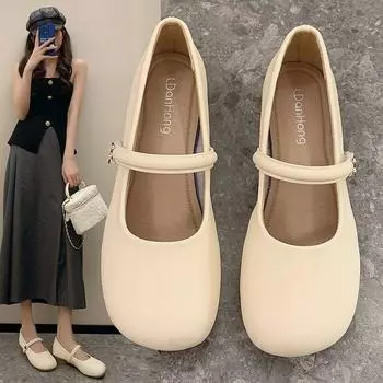 Модные и удобные туфли Мэри Джейн на толстом каблуке с круглым носком, женские летние универсальные туфли в стиле ретро 35 коричневый