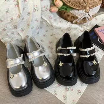 Модные и удобные туфли Мэри Джейн с круглым носком, женские летние и осенние туфли-муффины с толстой подошвой 35 серебряный