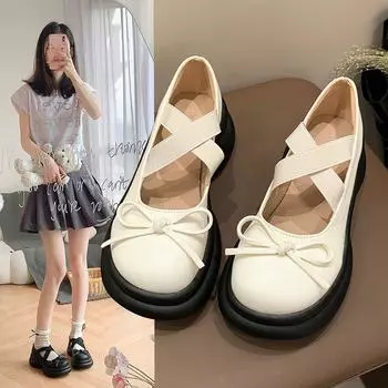 Модные и удобные весенне-осенние туфли Мэри Джейн с толстой подошвой и бантом, серебристые женские туфли с закрытым носком 35 серебряный