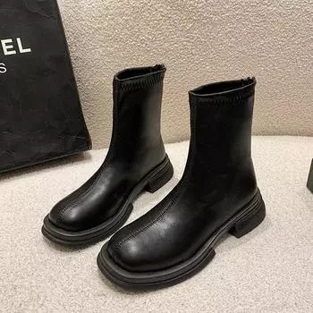 Модные и удобные весенние и осенние одинарные ботинки Ботинки челси Короткие ботинки с толстой подошвой Ботинки Женские эластичные ботинки Короткие ботинки 35 коричневый