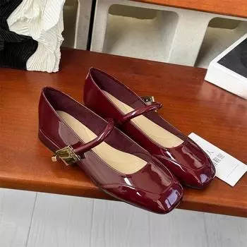 Модные и удобные весенние туфли Мэри Джейн с круглым носком и одним ремешком, красные, женские 35 бежевый