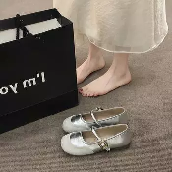 Модные и удобные винтажные серебряные туфли Мэри Джейн, женские летние универсальные однотонные туфли с нежным темпераментом 35 красный