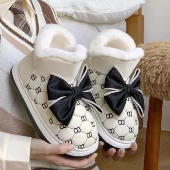 Модные и универсальные ботинки Butterfly Knot, хлопковая обувь для женщин на осень и зиму, плюшевые, теплые, контрастные 36 хаки