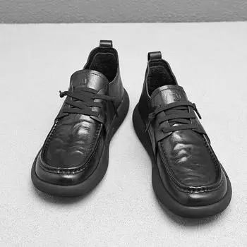 Модные и универсальные кожаные туфли для мужчин, для отдыха и бизнеса, нескользящие, для спорта, удобные, для вечеринок, свадеб, прогулок 38 чёрный