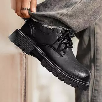 Модные и универсальные мужские повседневные кожаные туфли. Модные мужские туфли на шнуровке. Мужские и женские туфли на толстой подошве для прогулок на свежем воздухе. 36 чёрный