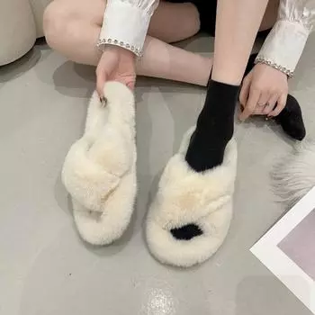 Модные и универсальные плоские плюшевые тапочки 35