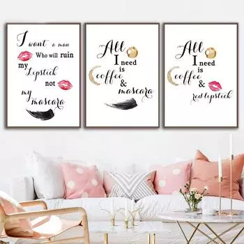 Модные иллюстрации, цитаты, настенное искусство, холст, живопись, красная помада, скандинавские постеры, принты, современные картины, декор стен в комнате для девочек 21X30cm No Frame