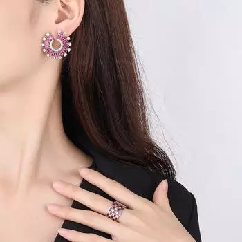 Модные имитационные ювелирные изделия, комплект аксессуаров, микро-инкрустированные циркониевые кольца, серьги, преувеличенное широкое кольцо, живое кольцо