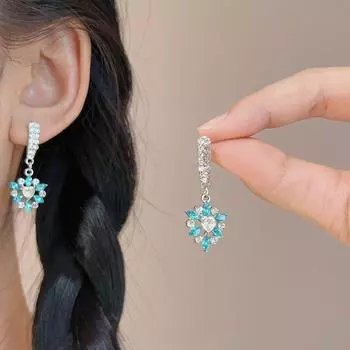 Модные индивидуальные геометрические синие циркониевые цветочные роскошные серьги-джокеры женские