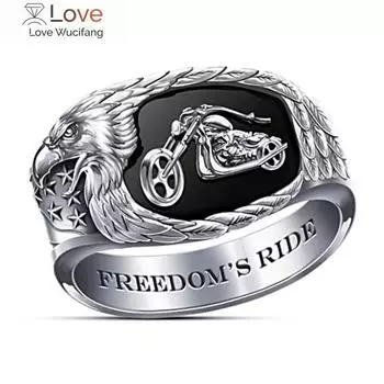 Модные индивидуальные кольца Freedom S Ride Cowboy Motorcycle Punk Eagle Wings Stars Rings для мужчин Hip Hop Rock Viking Jewelry Gifts 6 чёрный