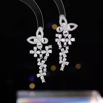 Модные индивидуальные креативные серьги-бабочки с бахромой женские серебряные игольчатые серьги s925 легкие роскошные нишевые высококачественные дизайн универсальные серьги серебряный