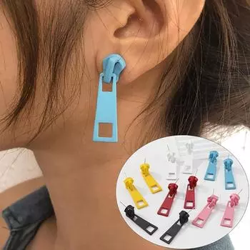 Модные индивидуальные серьги-гвоздики на молнии для женщин и мужчин, трендовые ювелирные изделия в стиле хип-хоп, панк, корейские креативные красочные необычные серьги чёрный