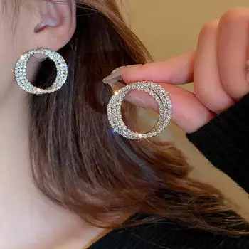 Модные инкрустированные бриллиантами многослойные круглые антиаллергенные серьги простые темпераментные серьги высокого уровня с геометрическим чувством женские серьги