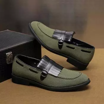 Модные итальянские брендовые туфли-лоферы с черной кисточкой, модные замшевые мужские туфли на толстой подошве с острым носком, дизайнерские мужские туфли для вождения 38 зелёный