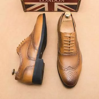 Модные итальянские брендовые высококачественные винтажные туфли-оксфорды на шнуровке с гравировкой на толстой подошве, дизайнерские мужские туфли из кожи в деловом стиле 38 темные хаки