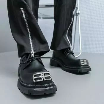 Модные итальянские черные кожаные туфли с квадратным носком для мужчин, деловые туфли-оксфорды, мужская обувь, повседневная обувь для вечеринок, туфли-дерби с толстой подошвой 38 чёрный