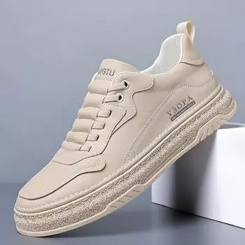 Модные итальянские мужские повседневные туфли на платформе из натуральной кожи, нескользящие дизайнерские туфли на плоской подошве Muller, модные летние туфли для вождения на открытом воздухе 2024 г. 38 бежевый