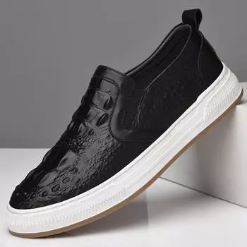 Модные итальянские мужские туфли с крокодиловым узором, повседневные роскошные летние мужские мокасины из натуральной кожи, легкие туфли-лодочки без застежек 38 чёрный