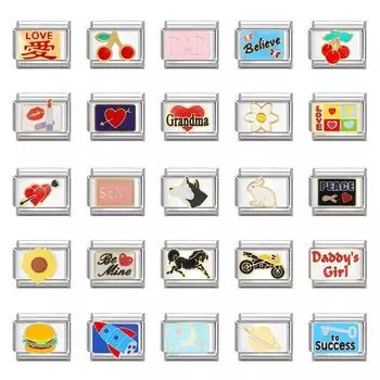 Модные итальянские очаровательные звенья подсолнечника, вишни, сердца, кролика, квадратные бусины, подходят для 9 мм итальянского браслета из нержавеющей стали, подарки для самостоятельного изготовления