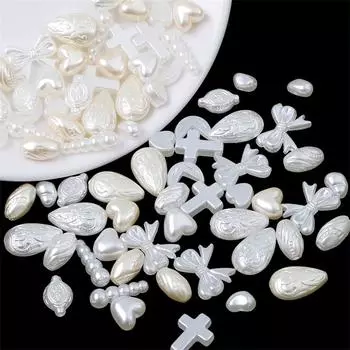 Модные изысканные бусины из АБС-пластика с жемчугом, сердце, бант, крест, подвески для ожерелья, браслета, серьги, аксессуары для изготовления ювелирных изделий своими руками 9x6mm 100pcs