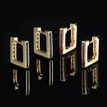Модные изысканные квадратные серьги-пряжки, простые, темпераментные, новые, золотые, высокого класса красный
