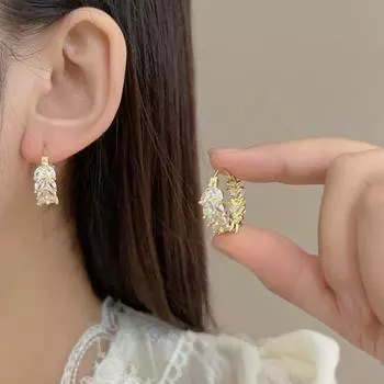 Модные изысканные легкие роскошные серьги с микроинкрустацией из циркона и пшеницы с пряжкой для ушей женские геометрические серьги-джокеры для вечеринки