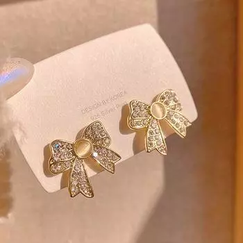 Модные изысканные серьги-гвоздики с опалом и бантом из 14-каратного настоящего золота для женщин и девочек, ювелирные изделия с цирконием AAA S925, серебряные иглы-гвоздики, подарок на вечеринку