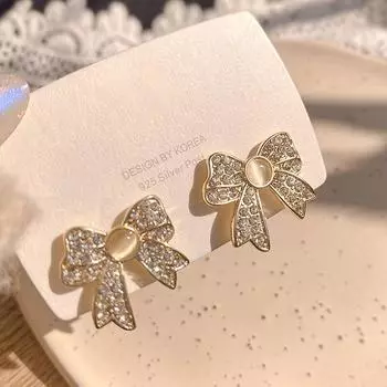 Модные изысканные серьги-гвоздики с опалом и бантом из 14-каратного настоящего золота для женщин и девочек, ювелирные изделия с цирконием AAA S925, серебряные иглы-гвоздики, подарок на вечеринку