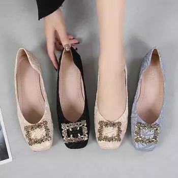 Модные изысканные женские туфли, модные повседневные туфли на плоской подошве с узором Water Diamond, с неглубоким носком и квадратной подошвой, женские рабочие туфли с мягкой подошвой 35 синий