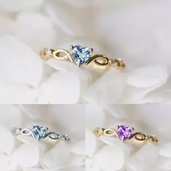 Модные изысканные золотые/серебряные цвета, милые ювелирные изделия, подарки, милое кольцо, модное, с кристаллами, простое, элегантное, 1 шт., женское синее сердце 6