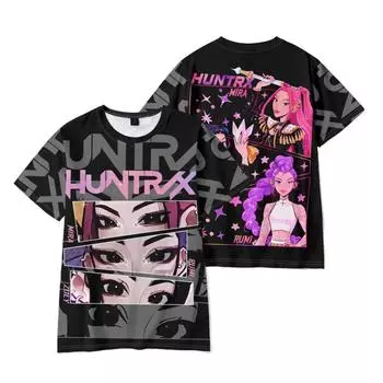 Модные K-pop мультяшные футболки «Охотники на демонов» для женщин и мужчин, летняя одежда для фитнеса, мужская футболка с круглым вырезом, мужские футболки оверсайз, топы XS чёрный