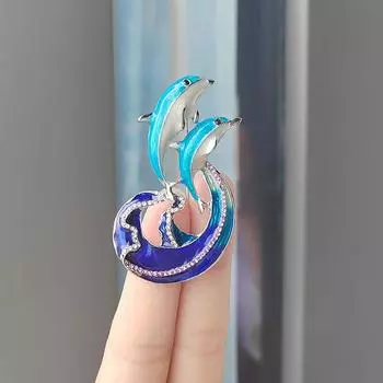 Модные капли масляной живописи волны прыгающий плавающий дельфин брошь морские животные булавка пальто аксессуары