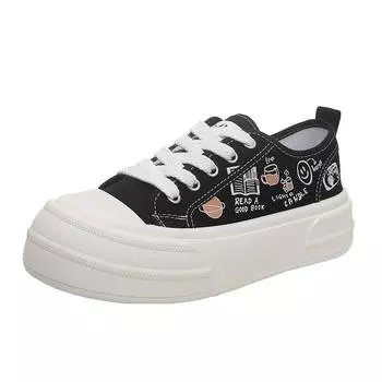 Модные кавайные туфли из мультфильмов из парусины для женщин весна-осень новые дизайнерские модные повседневные туфли на платформе для женщин из вулканизированной ткани 35 белый