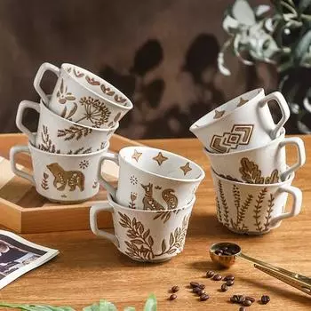 Модные керамические кофейные чашки в стиле ретро, креативные рисованные мультяшные кружки, высококачественные офисные кружки для домашнего завтрака, изысканные чашки для йогурта 350ml