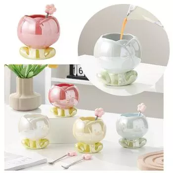 Модные керамические кружки, стакан для воды, стакан для мороженого, красивые молочные чашки, цветочная кофейная чашка, керамический материал для воды и молока белый