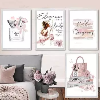 Модные кисти для макияжа и красоты, постер, настенная живопись на холсте, элегантная женская картина с принтами, духи Парижа, картины для современного домашнего декора 21*30cm