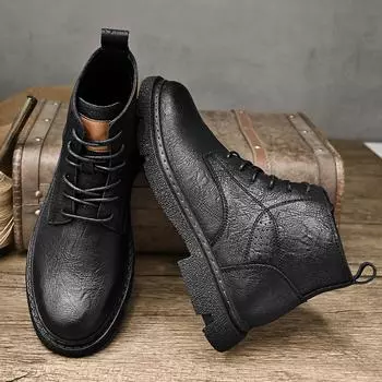 Модные классические брендовые мужские высокие ботинки ретро повседневные короткие ботинки мужские рабочие ботинки уличные мотоциклетные ботинки персонализированные кожаные ботинки 38 чёрный