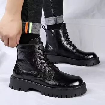 Модные классические британские ботинки челси, высокие мужские утепленные ботинки 2024 года, натуральная кожа, высокие мужские ботинки с боковой молнией на толстой подошве 38