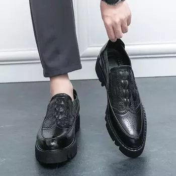 Модные классические черные мужские туфли для отдыха, бизнеса, универсальные туфли без застежек, мужские свадебные, модные, для вечеринок, для отдыха на толстой подошве, размеры 38-46 38 чёрный