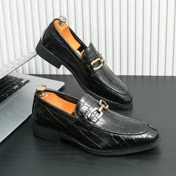 Модные классические черные мужские туфли с металлической пряжкой, дизайнерские официальные туфли, мужские роскошные свадебные туфли, деловые повседневные кожаные туфли для мужчин 38