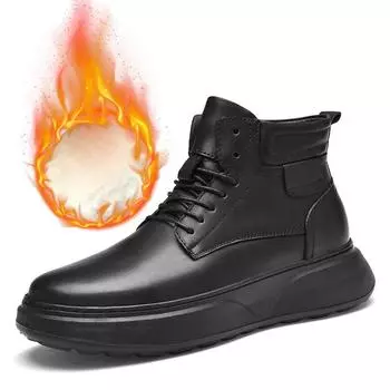 Модные классические черные зимние теплые удобные ботинки для снега на шнуровке, новые модные мужские ботинки из коровьей кожи средней высоты с легким толстым верхом и высоким верхом 38 чёрный