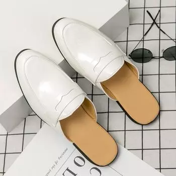 Модные классические дышащие мужские полутапочки стильные кожаные туфли Muller мокасины мужские удобные балетки ленивые туфли мягкие повседневные балетки ручной работы 38 чёрный