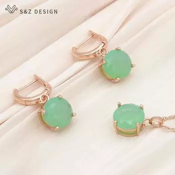 Модные классические круглые серьги с белым зеленым опалом, комплекты ювелирных украшений для женщин и девочек, элегантное ожерелье с подвеской на свадьбу и свадьбу