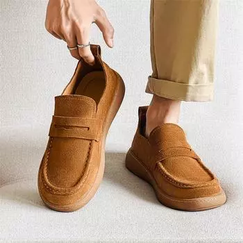 Модные классические мокасины мужские кроссовки без застежек из натуральной кожи повседневная мужская обувь винтажная дышащая замшевая кожа противоскользящая обувь для ходьбы 38 серый