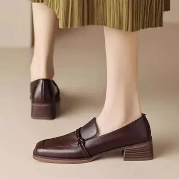 Модные классические мокасины Phoentin для женщин из натуральной коровьей кожи с квадратным носком, удобные туфли в стиле ретро ручной работы 35 чёрный