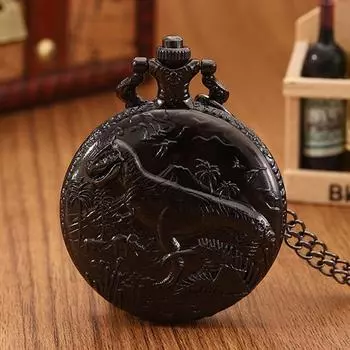 Модные классические мужские часы, модные черные кварцевые часы с динозавром, ожерелье, подвеска, карманные часы, идеальный выбор для подарков