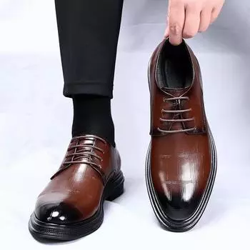 Модные классические мужские кожаные туфли с острым носком, высококачественные модные и удобные кожаные туфли дерби на шнуровке 38 коричневый