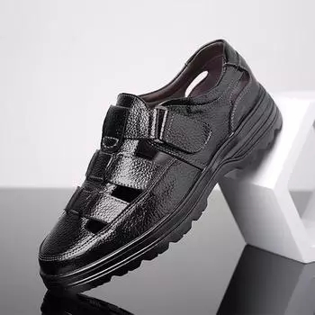 Модные классические мужские мягкие сандалии, удобные мужские летние туфли, кожаные сандалии, большой размер 48, мужские сандалии в римском стиле, дышащая мужская повседневная обувь 6.5 чёрный