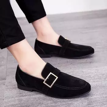 Модные классические мужские повседневные мокасины для вождения, деловая мода, удобные замшевые туфли из кожи, мужские свадебные туфли, мужские мокасины 6.5 чёрный
